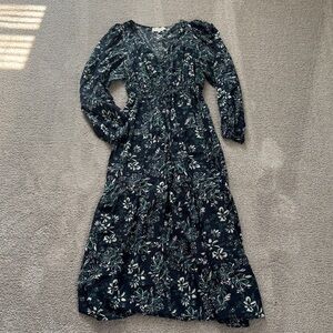 Long Sleeve Floral Maxi Dress - Navy and Green Floral